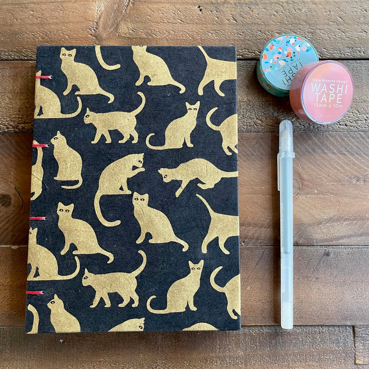 Handmade Gold Cats Journal | Coptic Stitch Lay-Flat Binding