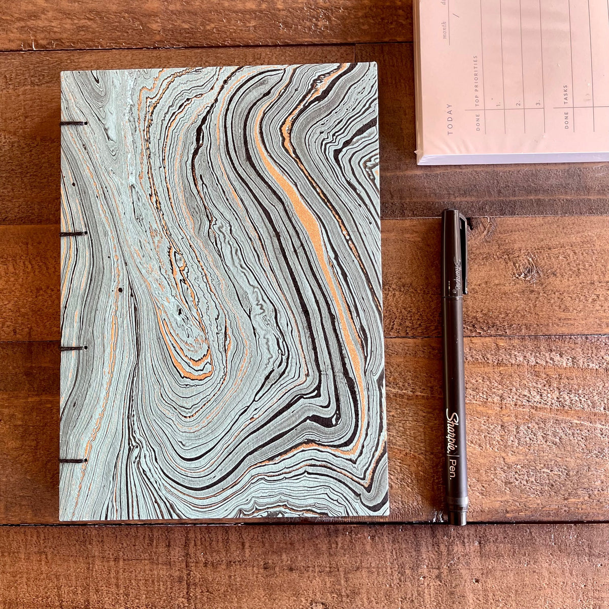 Handmade Teal Paper Journal | Coptic Stitch Lay-Flat Binding